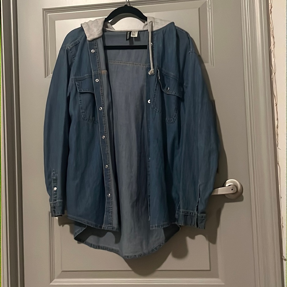 Hooded jean jacket. Size 12